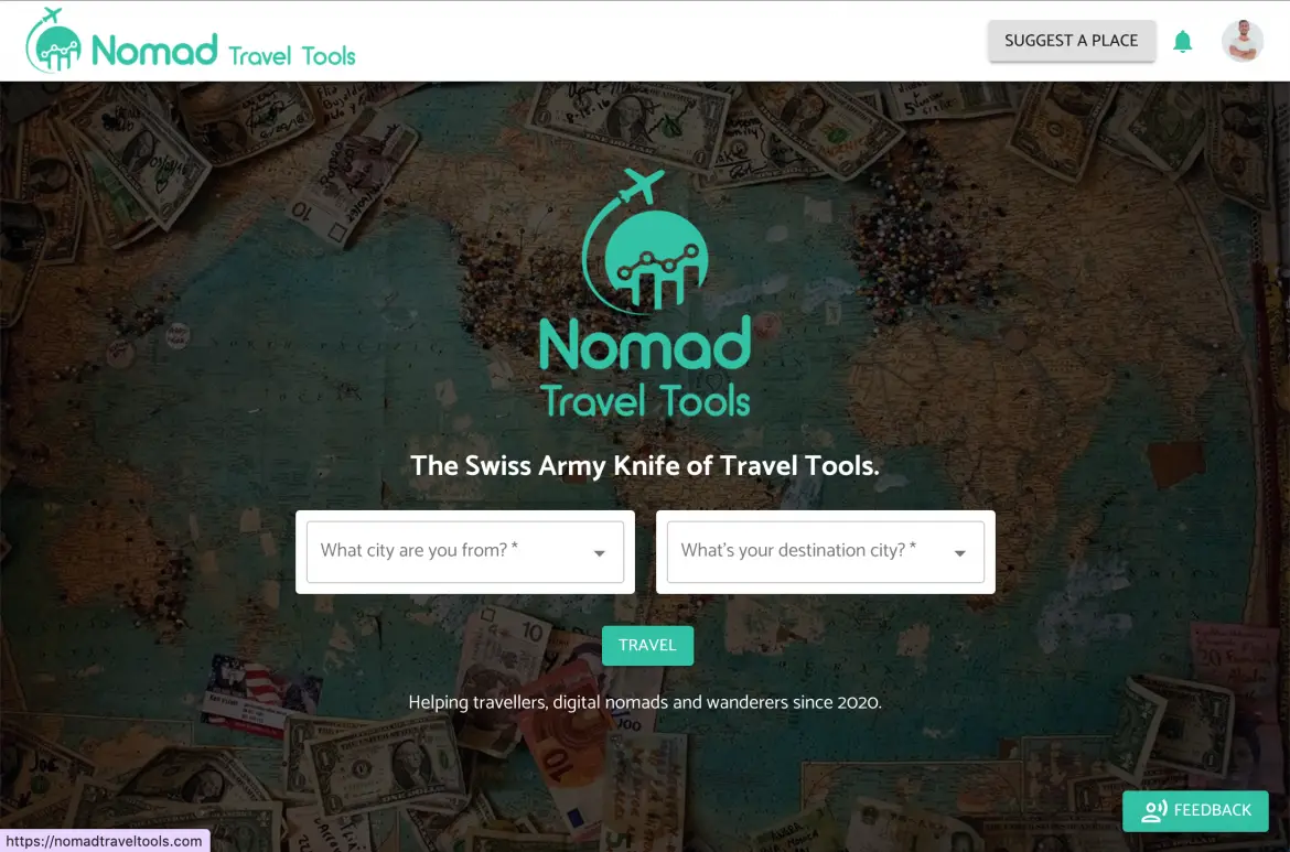 Nomad travel tools landing page