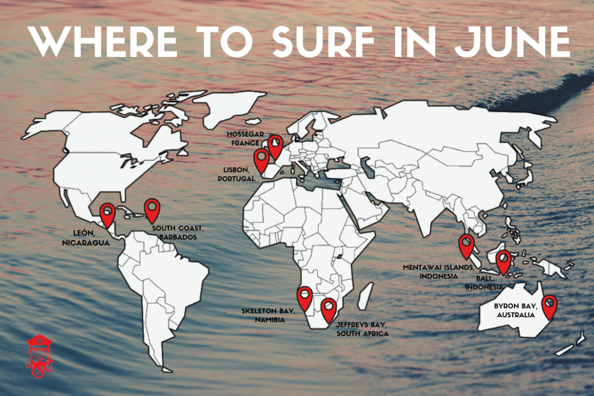 world map of where to surf in june