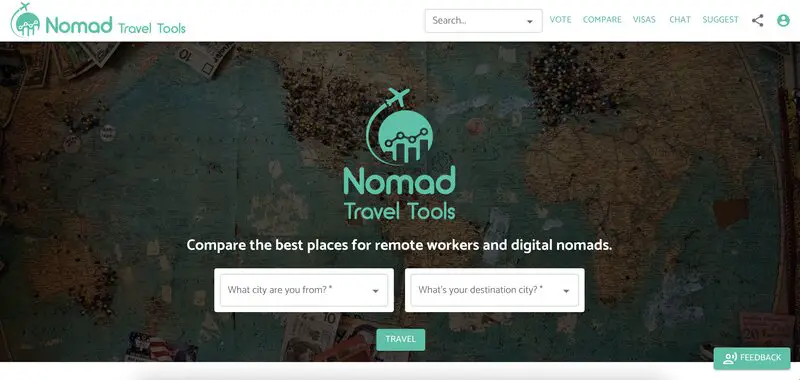 nomad travel tools landing page