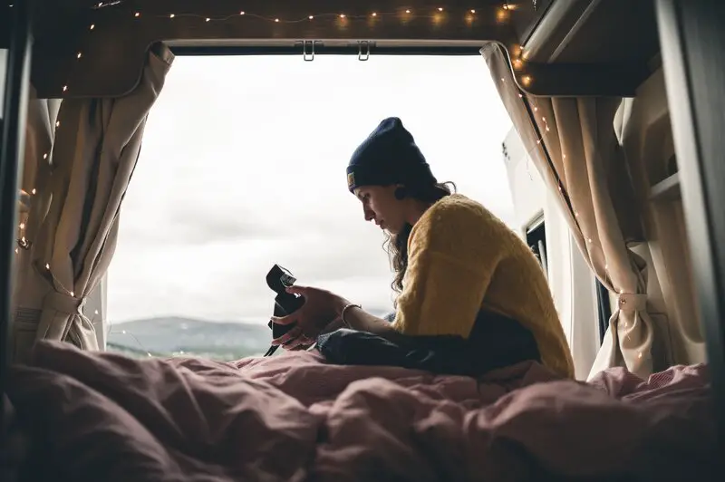 resting in a surfers van